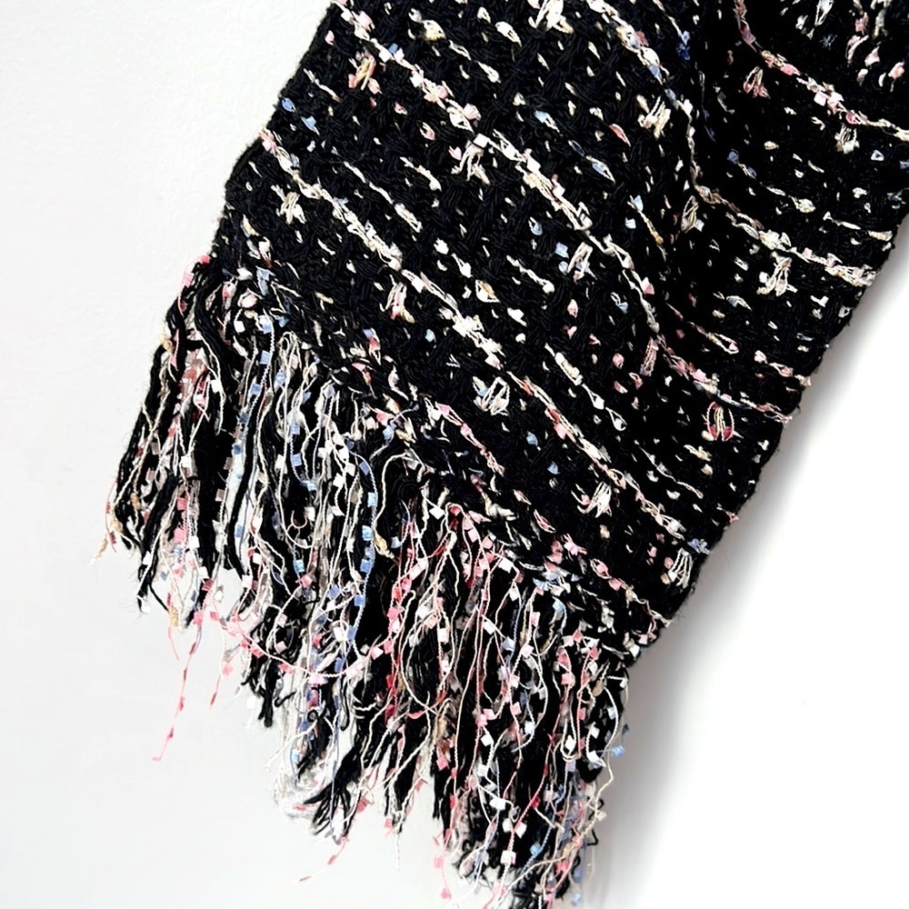 fab'rik Fate Black Multi Color Tweed Fringe Top Size Small - Picture 6 of 11